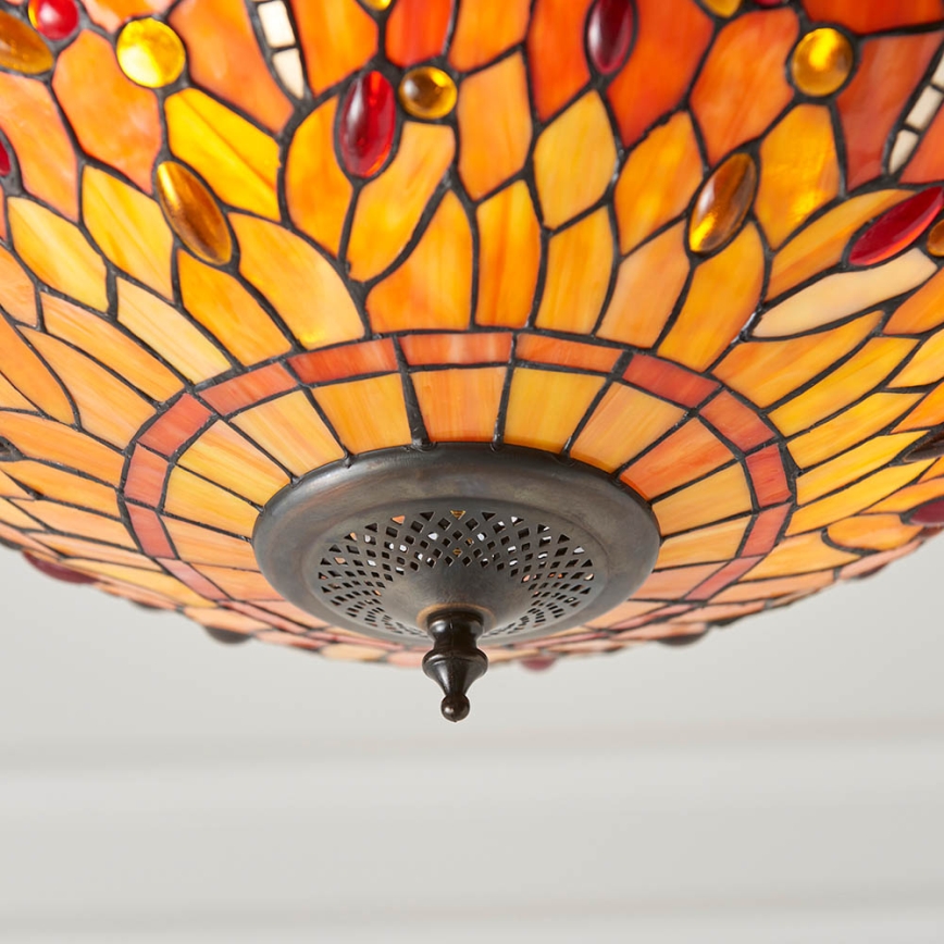 Endon 64076 - Tiffany DRAGONFLY - riippuvalaisin ketjulla, 3 x E27, max. 60 W/lamppu, 230 V, halkaisija 41 cm