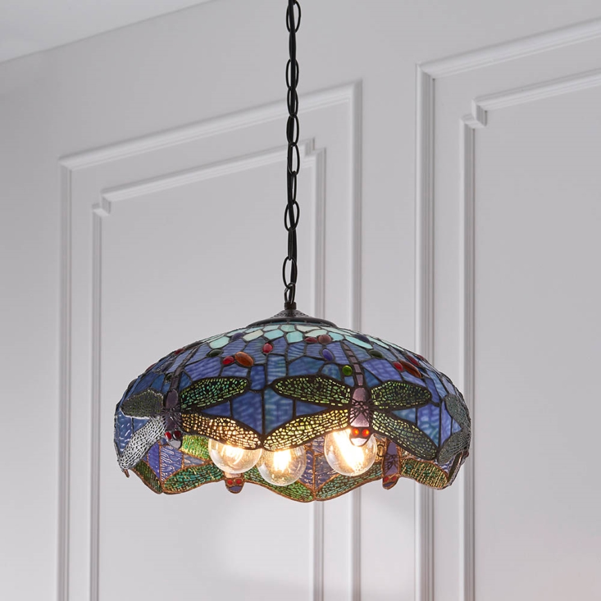 Endon 64080 - Tiffany DRAGONFLY riippuvalaisin ketjulla 3xE27/60W/230V Ø 41 cm
