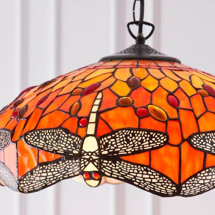 Endon 64081 - Riippuvalaisin ketjulla Tiffany DRAGONFLY 3xE27/60W/230V Ø 41 cm