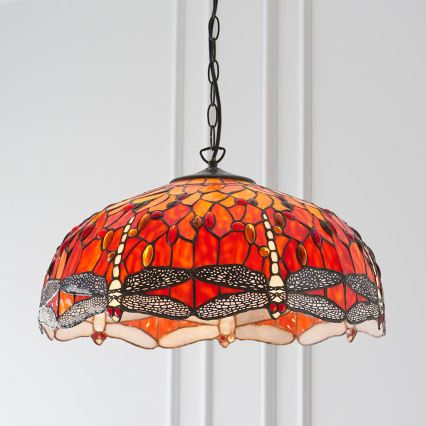Endon 64082 - Ketjulla varustettu Tiffany DRAGONFLY -riippuvalaisin 3xE27/60W/230V, halkaisija 50 cm