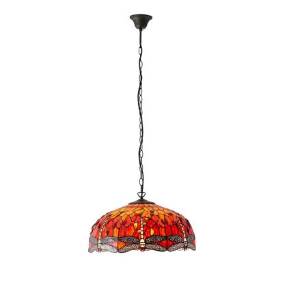 Endon 64082 - Ketjulla varustettu Tiffany DRAGONFLY -riippuvalaisin 3xE27/60W/230V, halkaisija 50 cm