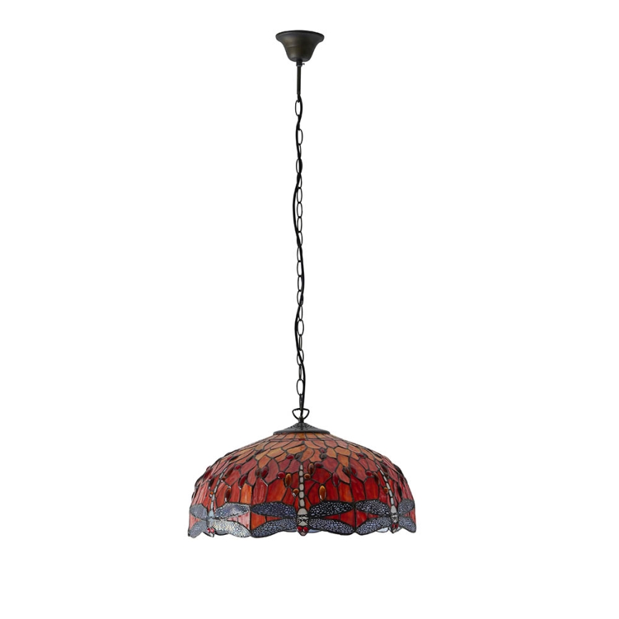 Endon 64082 - Ketjulla varustettu Tiffany DRAGONFLY -riippuvalaisin 3xE27/60W/230V, halkaisija 50 cm