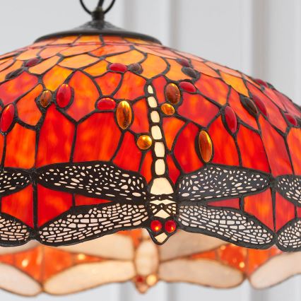 Endon 64082 - Ketjulla varustettu Tiffany DRAGONFLY -riippuvalaisin 3xE27/60W/230V, halkaisija 50 cm
