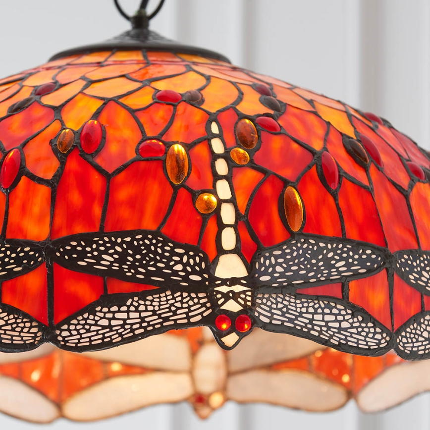Endon 64082 - Ketjulla varustettu Tiffany DRAGONFLY -riippuvalaisin 3xE27/60W/230V, halkaisija 50 cm