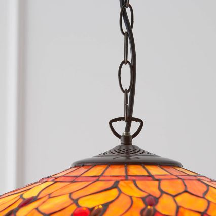 Endon 64082 - Ketjulla varustettu Tiffany DRAGONFLY -riippuvalaisin 3xE27/60W/230V, halkaisija 50 cm