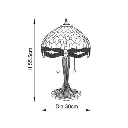 Endon 64086 - Pöytävalaisin Tiffany DRAGONFLY 2xE27/60W/230V Ø 30 cm