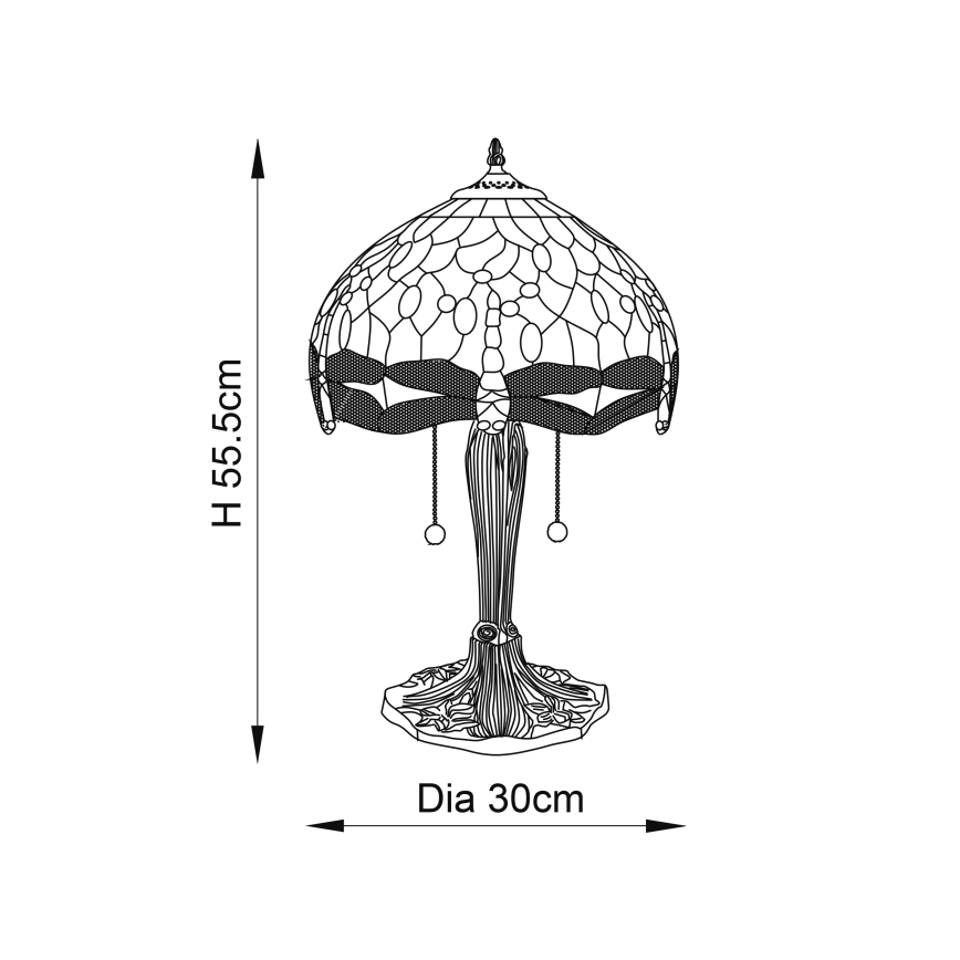Endon 64086 - Pöytävalaisin Tiffany DRAGONFLY 2xE27/60W/230V Ø 30 cm