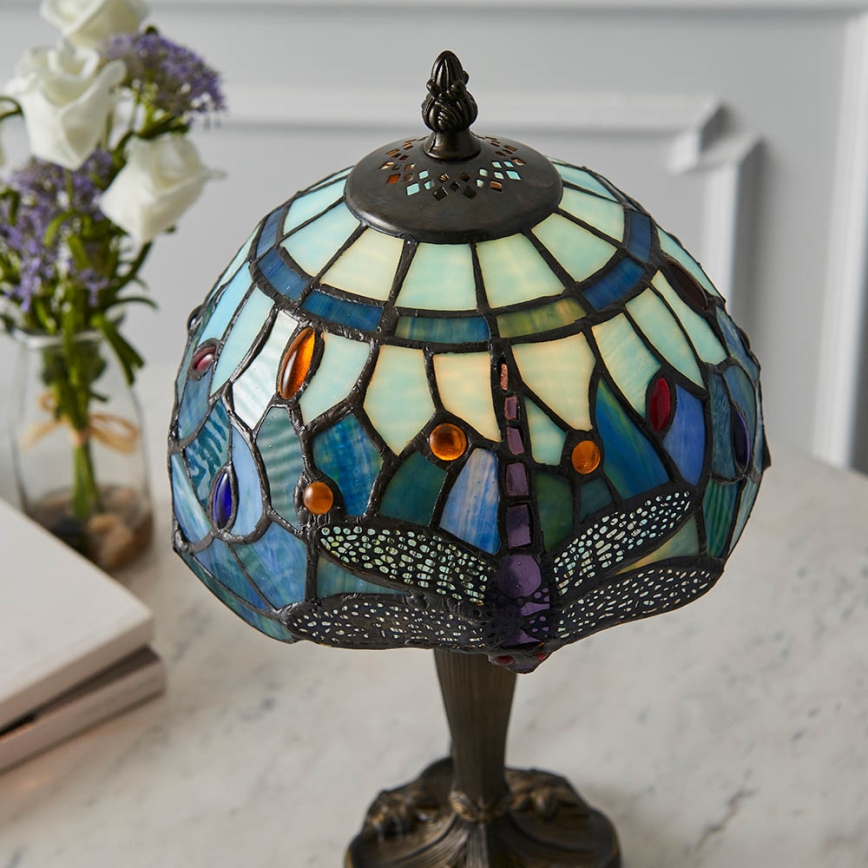 Endon 64088 - Pöytälamppu Tiffany DRAGONFLY 1xE14/7W/230V halkaisija 20 cm