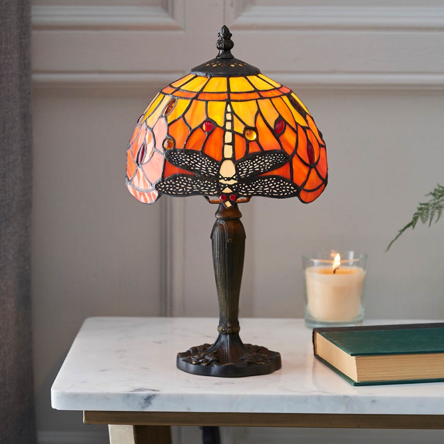 Endon 64091 - Pöytälamppu Tiffany DRAGONFLY 1xE14/40W/230V halkaisija 20 cm