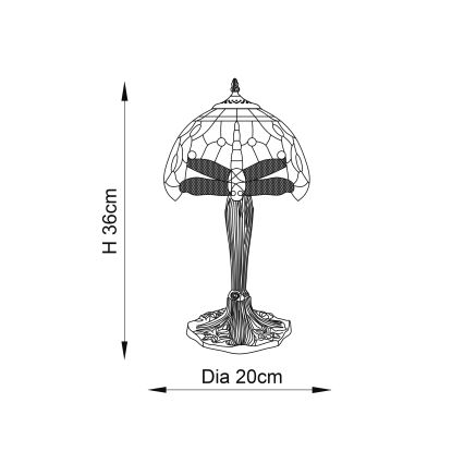 Endon 64091 - Pöytälamppu Tiffany DRAGONFLY 1xE14/40W/230V halkaisija 20 cm