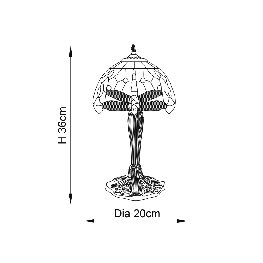 Endon 64091 - Pöytälamppu Tiffany DRAGONFLY 1xE14/40W/230V halkaisija 20 cm