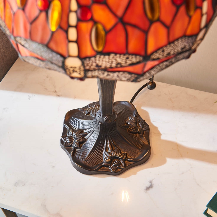 Endon 64092 - Tiffany-pöytälamppu DRAGONFLY 2xE27/60W/230V halkaisija 30 cm