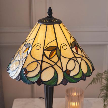 Endon 64195 - Tiffany-pöytävalaisin JAMELIA 1xE27/60W/230V Ø 31 cm