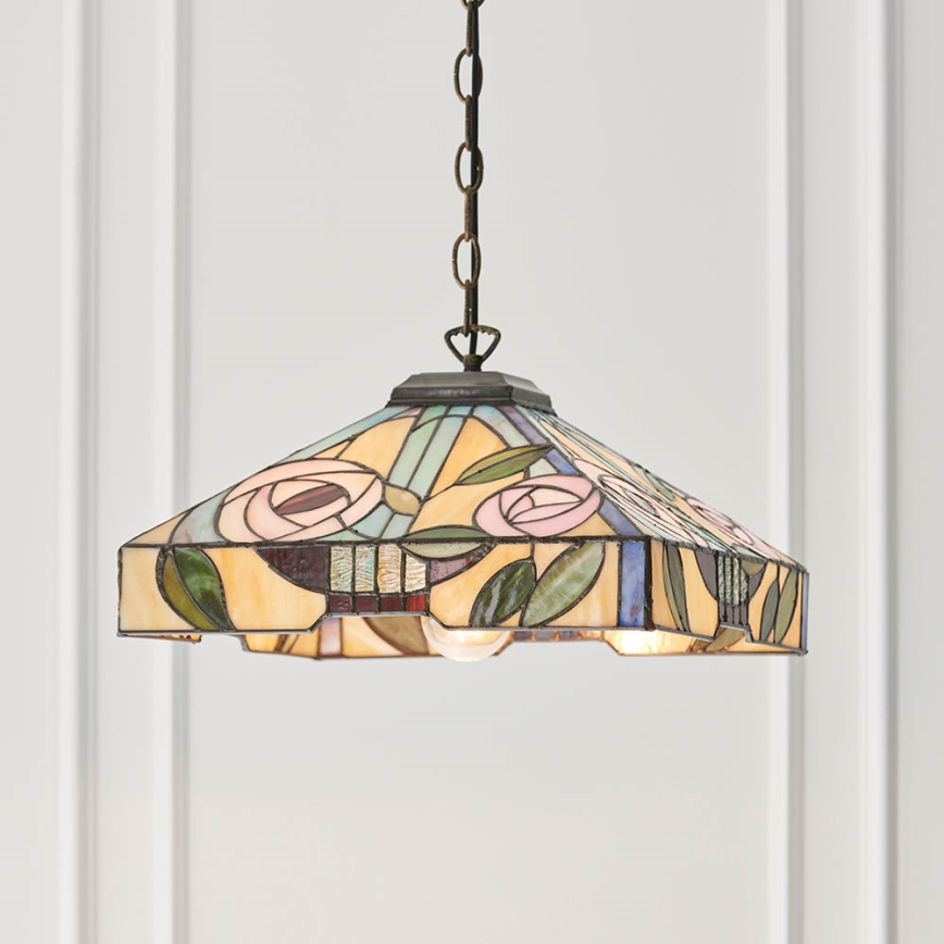 Endon 64385 - Tiffany WILLOW -riippuvalaisin ketjulla, 1xE27/60W/230V, Ø 35 cm