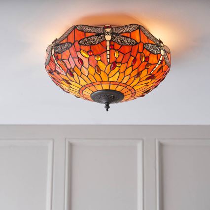 Endon 70721 - Tiffany-tyylinen kattovalaisin DRAGONFLY, 2x E27/60W/230V, halkaisija 41 cm