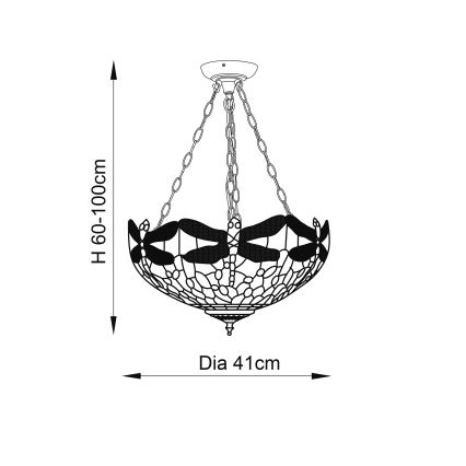Endon 70759 - Tiffany DRAGONFLY riippuvalaisin ketjulla 3xE27/60W/230V halkaisija 41 cm