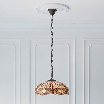 Endon 70824 - Tiffany-tyylinen riippuvalaisin ketjulla DRAGONFLY, 3xE27/60W/230V, halkaisija 41 cm