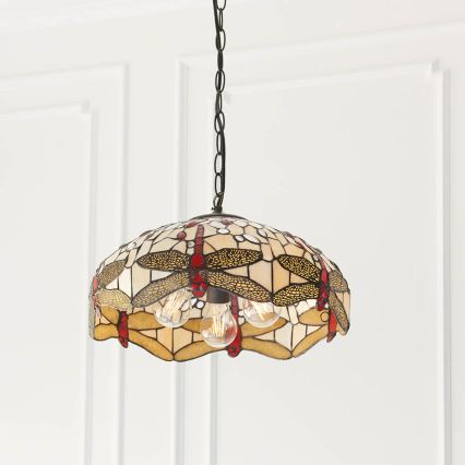 Endon 70824 - Tiffany-tyylinen riippuvalaisin ketjulla DRAGONFLY, 3xE27/60W/230V, halkaisija 41 cm