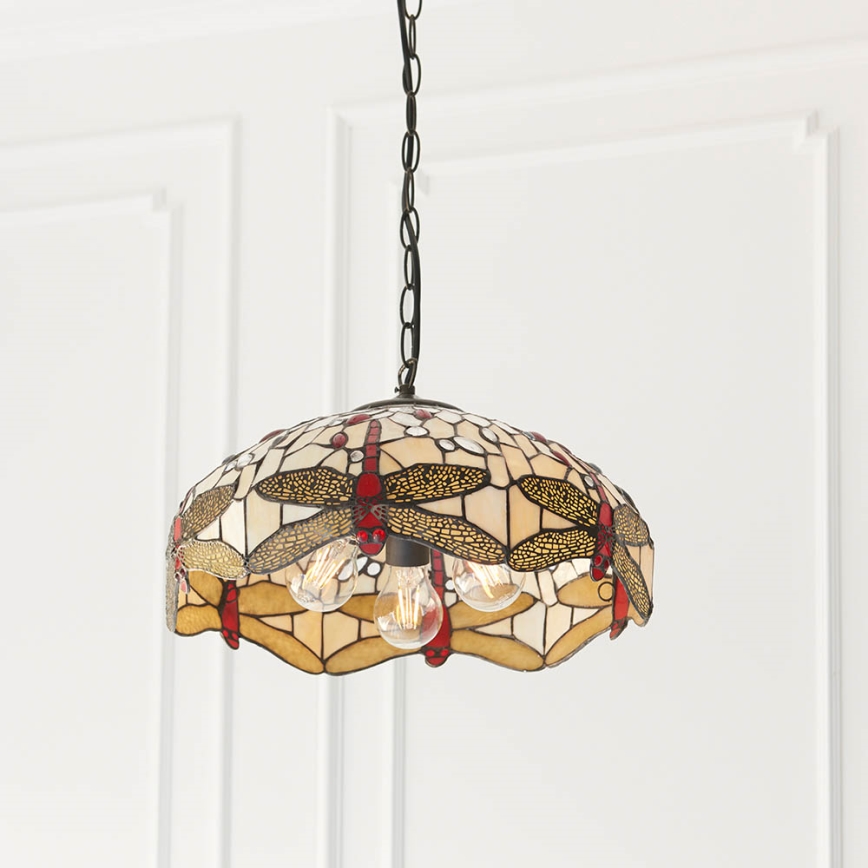 Endon 70824 - Tiffany-tyylinen riippuvalaisin ketjulla DRAGONFLY, 3xE27/60W/230V, halkaisija 41 cm