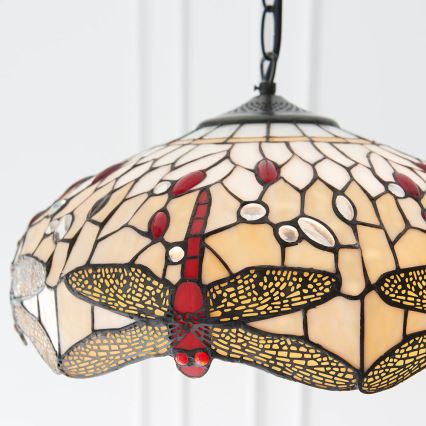Endon 70824 - Tiffany-tyylinen riippuvalaisin ketjulla DRAGONFLY, 3xE27/60W/230V, halkaisija 41 cm