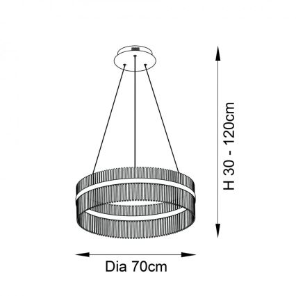 Endon 81908 - LED himmennettävä riippuvalaisin johdolla ADRIEL LED/58W/230V 3000K halkaisija 70 cm kulta/kirkas