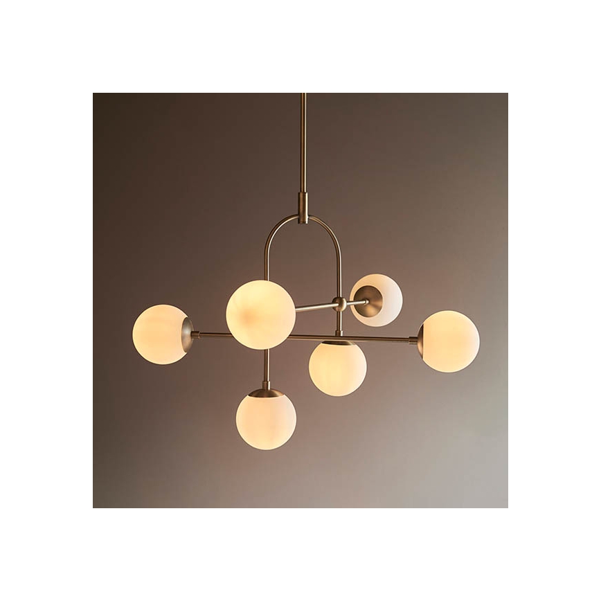 Endon 90842 - ONTARIO kattokruunu varrella 6xE14/7W/230V messinki/valkoinen