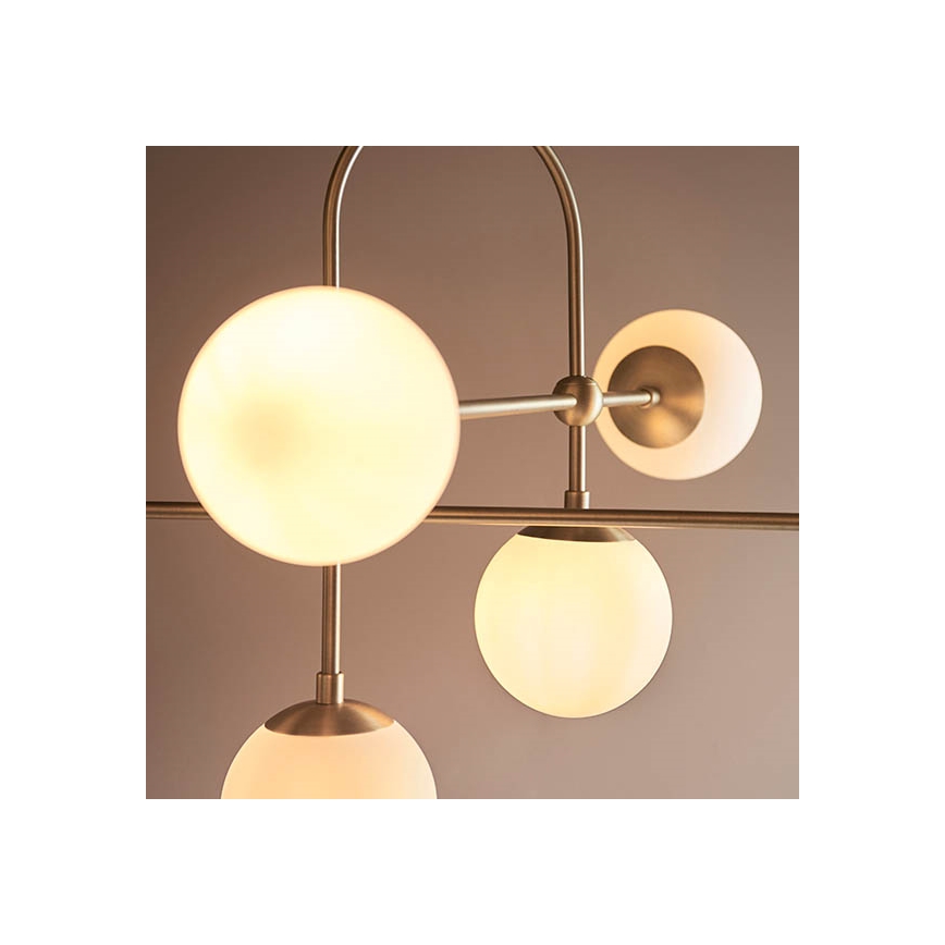 Endon 90842 - ONTARIO kattokruunu varrella 6xE14/7W/230V messinki/valkoinen