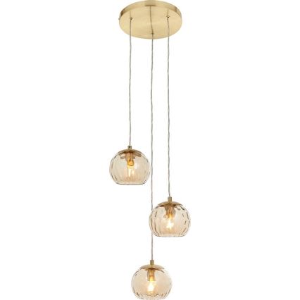 Endon 91971 - Riippuvalaisin kaapelilla DIMPLE 3xE14/25W/230V kultainen/savunbeige