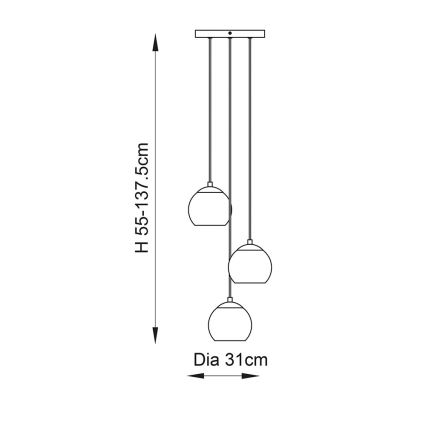 Endon 91971 - Riippuvalaisin kaapelilla DIMPLE 3xE14/25W/230V kultainen/savunbeige