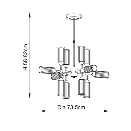 Endon 92214 - TOUR kattokruunu varrella 12xG9/3W/230V, messinki