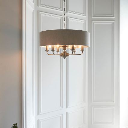 Endon 94357 - Ketjulla varustettu kattokruunu HIGHCLERE 6xE14/40W/230V halkaisija 55 cm beige/mattakromi