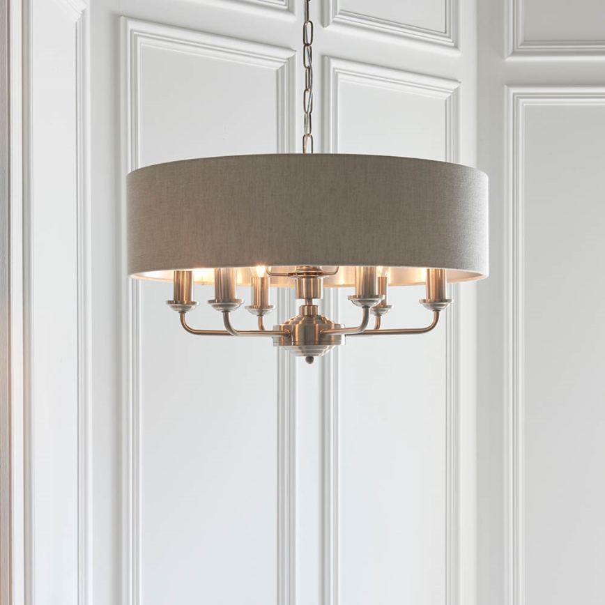 Endon 94357 - Ketjulla varustettu kattokruunu HIGHCLERE 6xE14/40W/230V halkaisija 55 cm beige/mattakromi