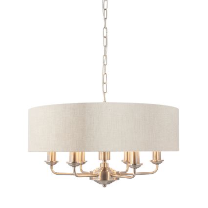 Endon 94357 - Ketjulla varustettu kattokruunu HIGHCLERE 6xE14/40W/230V halkaisija 55 cm beige/mattakromi