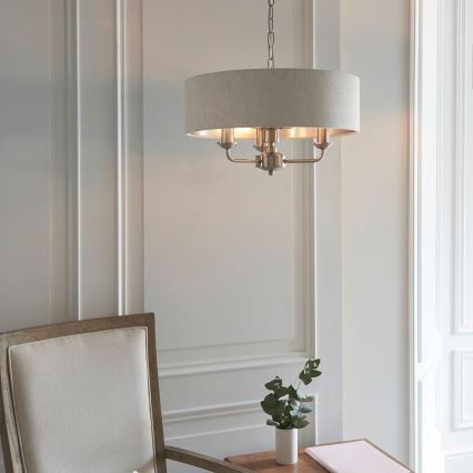 Endon 94361 - Kattokruunu ketjussa HIGHCLERE 3xE14/40W/230V beige/mattakromi halkaisija 45 cm
