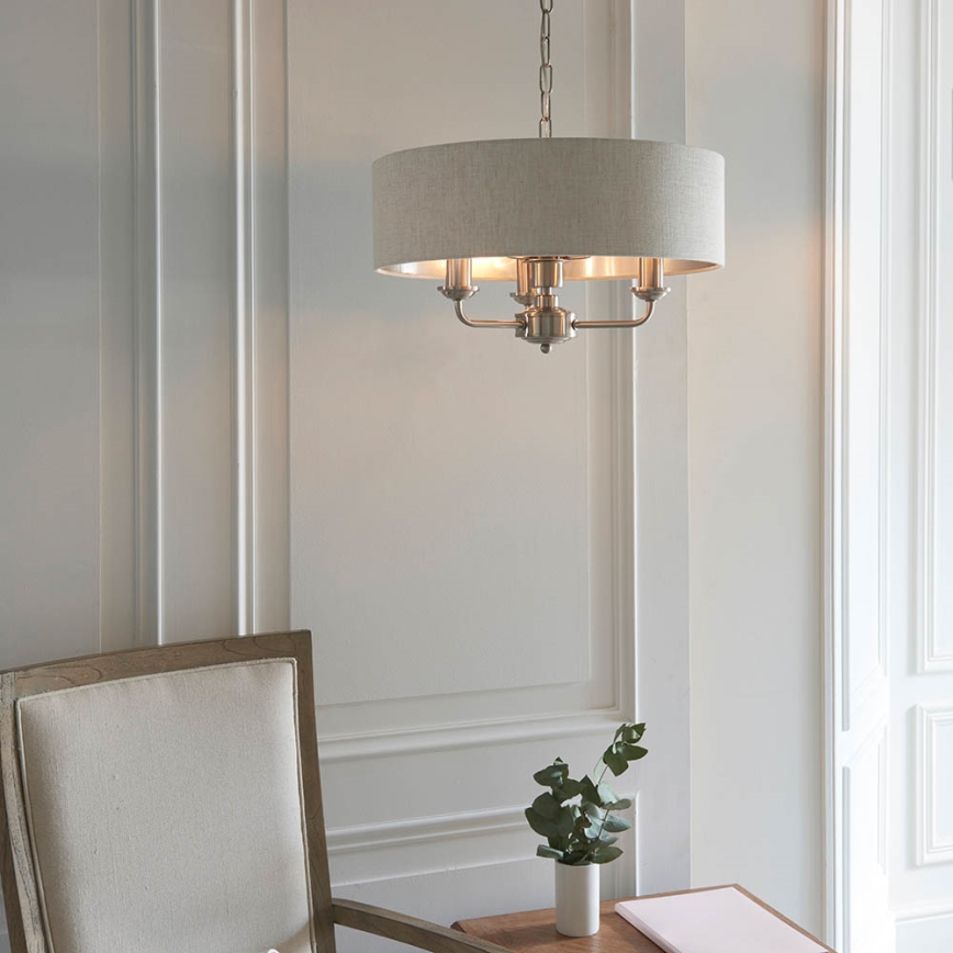 Endon 94361 - Kattokruunu ketjussa HIGHCLERE 3xE14/40W/230V beige/mattakromi halkaisija 45 cm