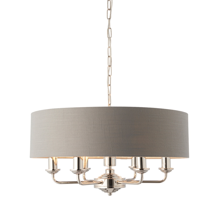 Endon 94373 - Kattokruunu ketjussa HIGHCLERE 6xE14/40W/230V harmaa/kiiltävä kromi halkaisija 35 cm