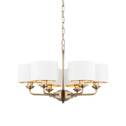 Endon 98936 - Kattokruunu ketjussa HIGHCLERE 6xE14/28W/230V valkoinen/messinki