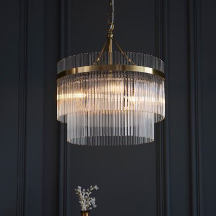 Endon 99167 - Kattokruunu ketjussa MARIETTA 3xE14/7W/230V messinki/läpinäkyvä