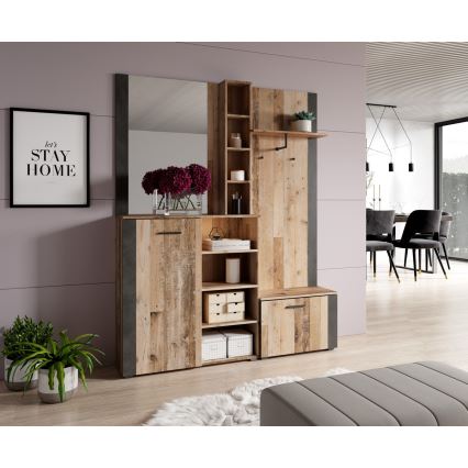 Eteisen seinäyksikkö KEVIN peilillä, ruskea/musta