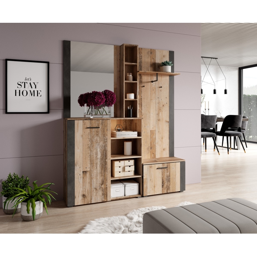 Eteisen seinäyksikkö KEVIN peilillä, ruskea/musta