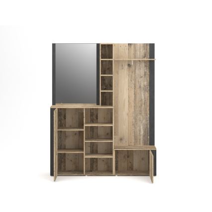 Eteisen seinäyksikkö KEVIN peilillä, ruskea/musta