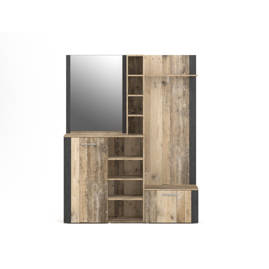 Eteisen seinäyksikkö KEVIN peilillä, ruskea/musta