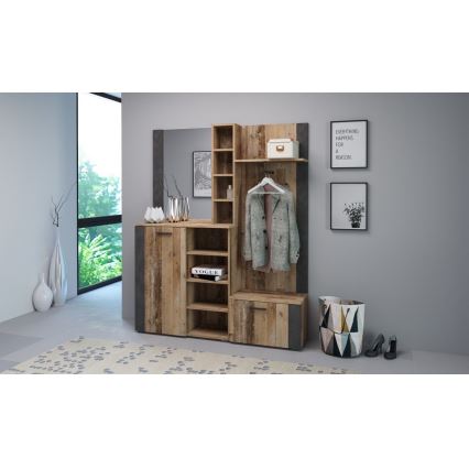 Eteisen seinäyksikkö KEVIN peilillä, ruskea/musta