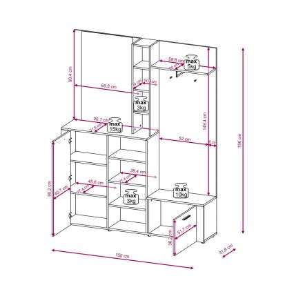 Eteismoduuli KEVIN peilillä, ruskea/valkoinen