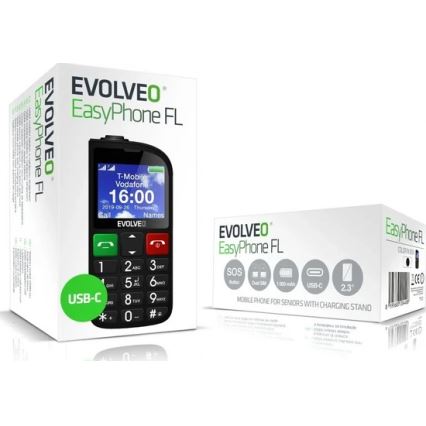 Evolveo - EasyPhone FL, matkapuhelin senioreille, musta