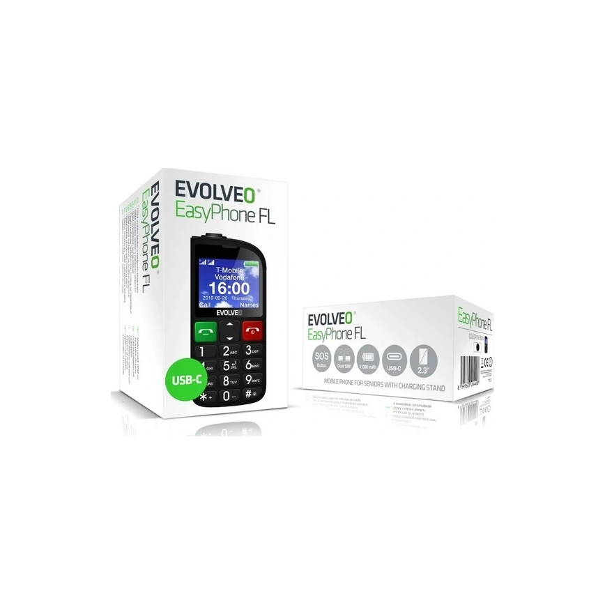Evolveo - EasyPhone FL, senioripuhelin, musta