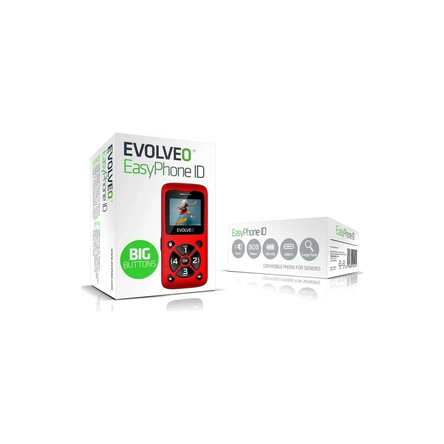 Evolveo - EasyPhone ID matkapuhelin senioreille punainen