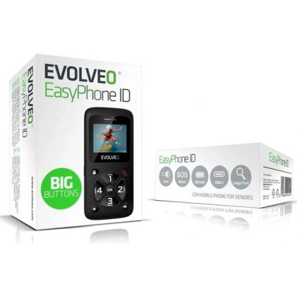 Evolveo - EasyPhone ID mobiilipuhelin senioreille musta