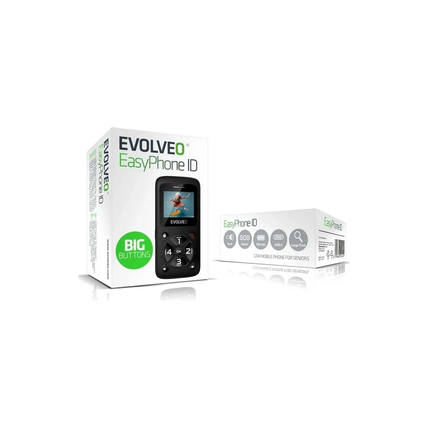 Evolveo - EasyPhone ID mobiilipuhelin senioreille musta