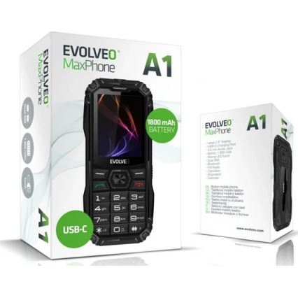 Evolveo - MaxPhone A1, näppäinpuhelin, Dual SIM, musta
